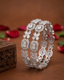 Women Exquisite Emerald & Diamond Gold Plated Floral Kada Bangles
