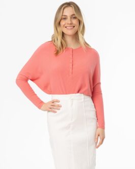 Coral Henley Dolman T-Shirt