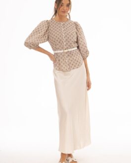 Cream A-Line Maxi Satin Effect Skirt