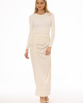 Cream Front Ruched Maxi Skirt