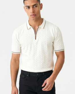 Cream Premium Flat Knit Polo T-Shirt
