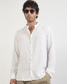 Self Jacquard White Full Sleeve Shirt