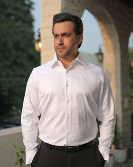 Diamond Dobby 2 Ply Cotton Shirt in Cloud White