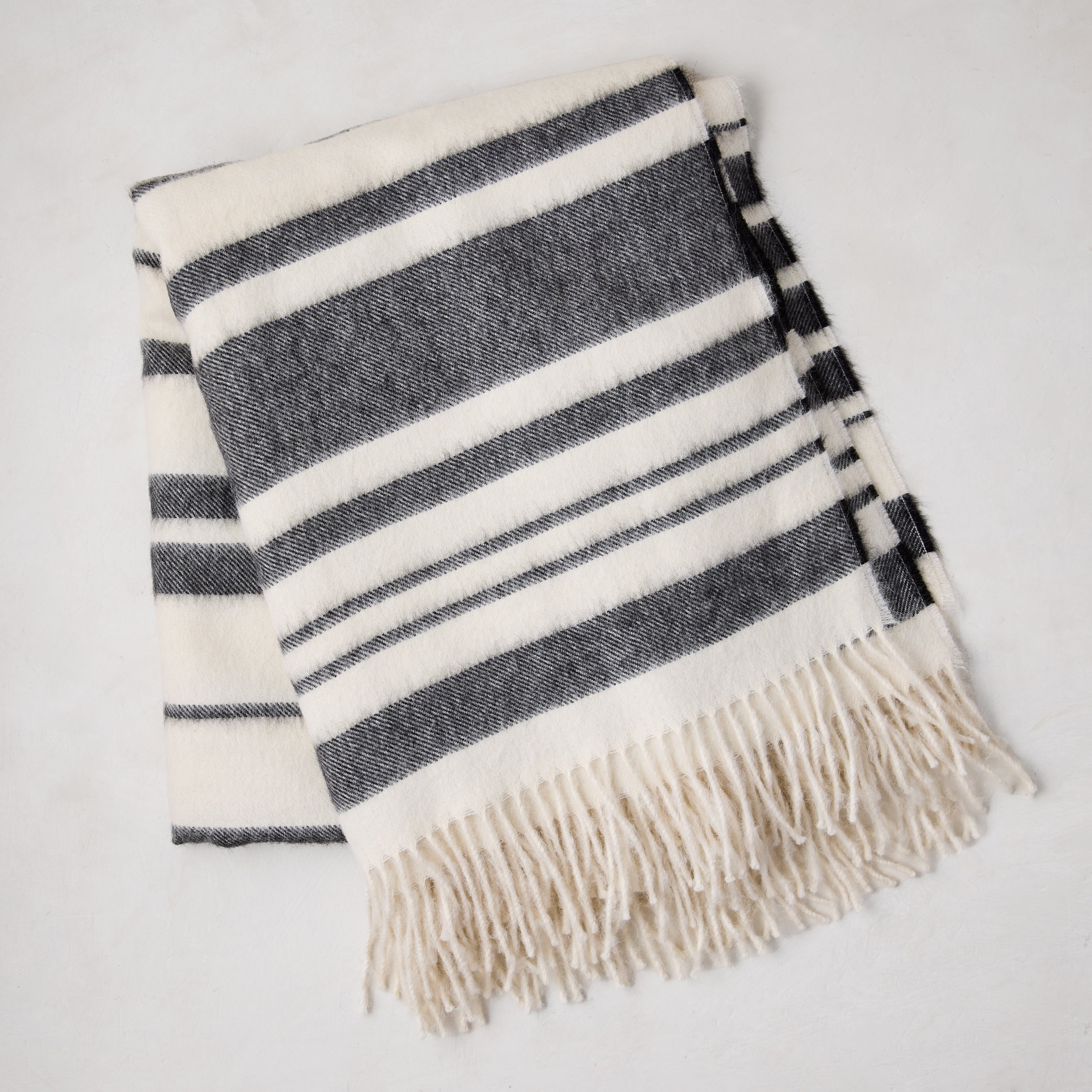 Little Wish Alpaca Black & White Striped Throw Blanket