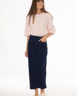 Dark Blue Pocket Stretch Denim Maxi Skirt