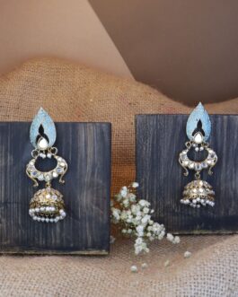 Women Little Wish 18K Gold Plated Traditional Meenakari Kundan & Stone Studded Jhumka Earrings (E2949Bl)