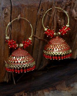 Women Red & Gold-Plated Enamelled Dome Shaped Jhumkas