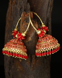Women Red & Gold-Plated Enamelled Dome Shaped Jhumkas