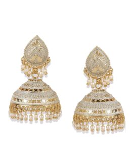 Women Classic Designed Gold Plated Enamelled Jhumka Earrings