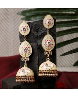 Women Enameled Dangle and Drop Jhumka Earring