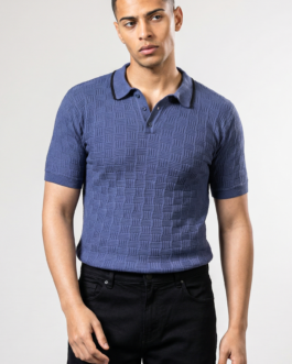 Embedded Textured Flat Knit Premium Polo T-Shirt