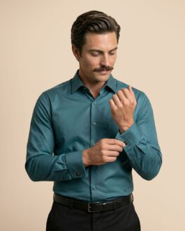 French Cuff Giza Cotton Shirt In Teal