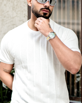 White Premium Flat knit Round Neck T-shirt