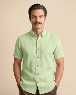 Breeze Linen Half Sleeves Shirt In Grass