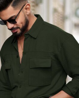 Elliot Cargo Knit Olive Lycra Full Sleeve Shirt