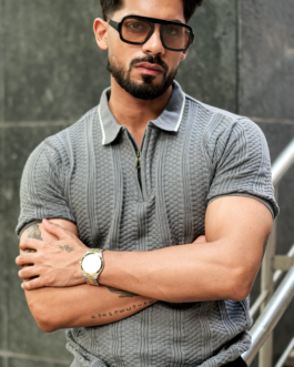 Grey Premium Flat knit Polo T-shirt