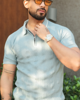 Green Premium Flat Knit Zipper Polo T-Shirt
