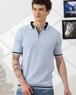 Sky Blue Premium Flat Knit Cotton T-Shirt