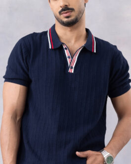 Navy Blue Premium Flat Knit Polo T-Shirt