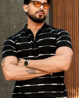 Black Premium Flat Knit Polo T-Shirt