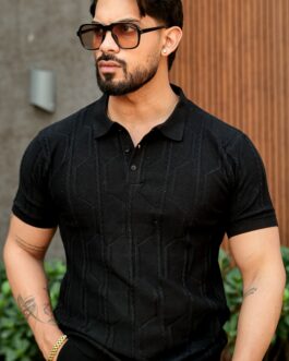 Black Premium Flat Knit Polo T-Shirt