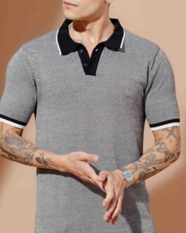 Black Premium Flat Knit Polo T-Shirt