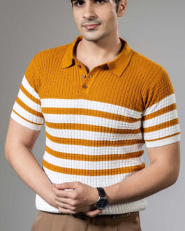 Textured Striper Premium Flat Knit Polo T-Shirt