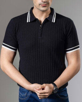 Textured Premium Flat Knit Polo T-Shirt