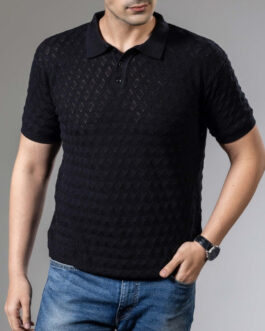 Premium Flat Knit Black Polo T-Shirt