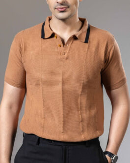 Embedded Textured Flat Knit Premium Polo T-Shirt