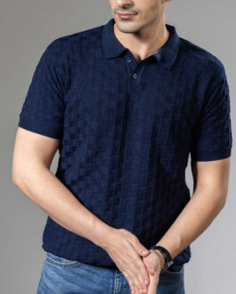 Embedded Textured Premium Flat Knit Polo T-Shirt