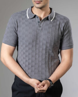 Embedded Textured Premium Flat Knit Polo T-Shirt
