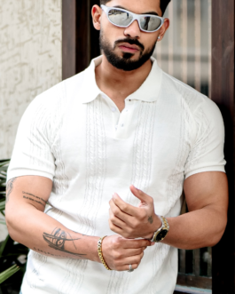 White Premium Flat Knit Polo T-Shirt