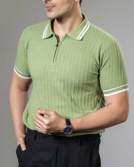 Textured Zipper Knit Premium Polo T-Shirt