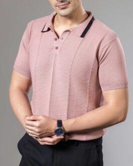 Embedded Textured Flat Knit Premium Polo T-Shirt