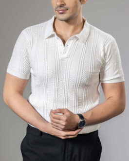 White Half Sleeve Premium Flat knit Polo T-shirt