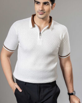 White Brown Premium Flat Knit Polo T-Shirt