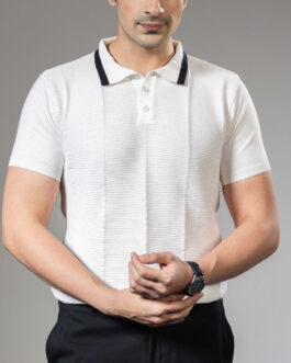 White Premium Flat Knit Polo T-Shirt