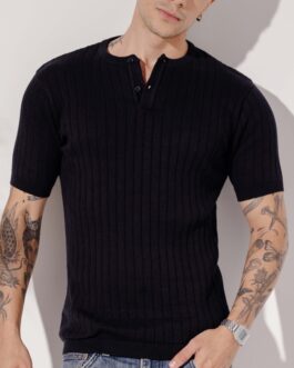 Black Premium Flat Knit Polo T-Shirt