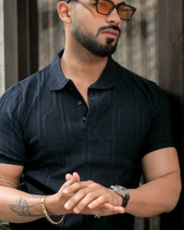 Navy Premium Flat Knit Polo T-Shirt
