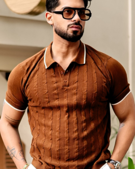 Brown Premium Flat knit Polo T-shirt