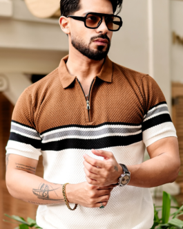 Brown Premium Flat knit Polo T-shirt
