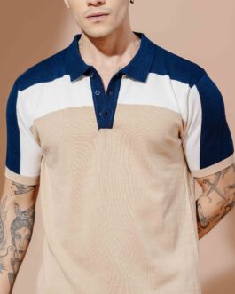 Navy Cream Premium Flat Knit Polo T-Shirt