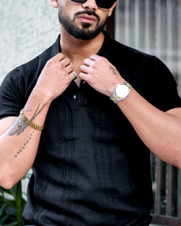 Black Premium Flat knit Polo T-shirt