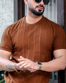 Brown Premium Flat knit Round Neck T-shirt