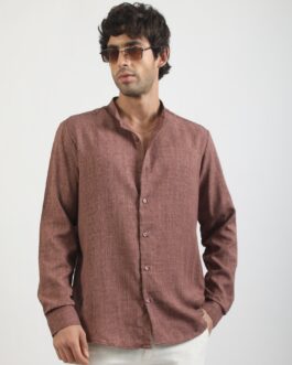 Self Jacquard Brown Full Sleeve Shirt