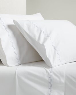 Blue Scallop Stitch Percale Sheet Set