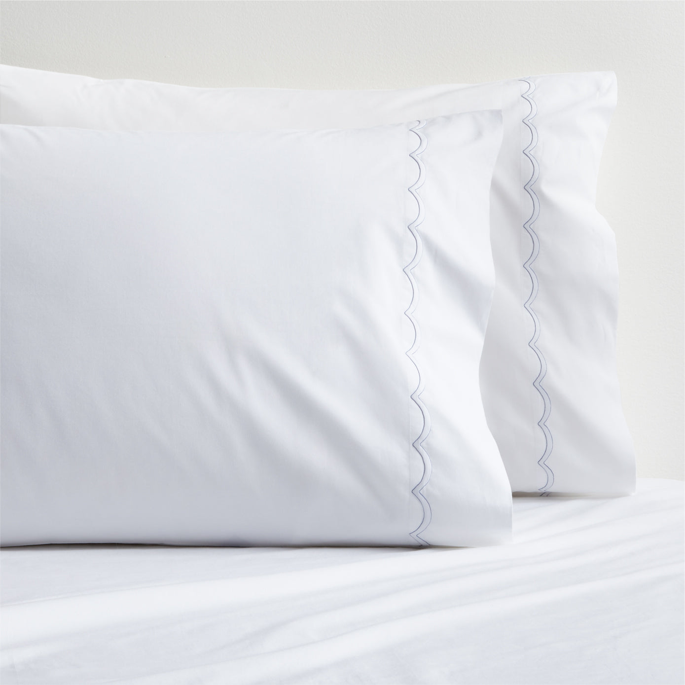 Blue Scallop Stitch Percale Pillowcases Set of 2