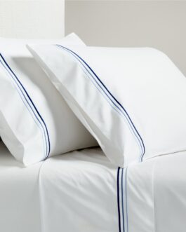 Blue Triple Stitch Percale Sheet Set