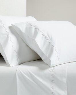 Brown Scallop Stitch Percale Sheet Set